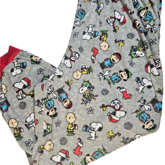 Peanuts Snoopy Charlie Brown Pajama Pants Mens 4XB Gray Fleece Christmas Lounge - Picture 2 of 7
